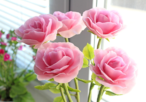 Фото для Букет розовых роз из запекаемой глины