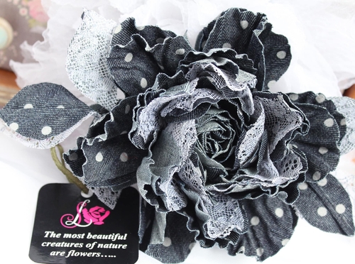 Фото для Джинсовая роза «Озорной горошек». Цветы из ткани
