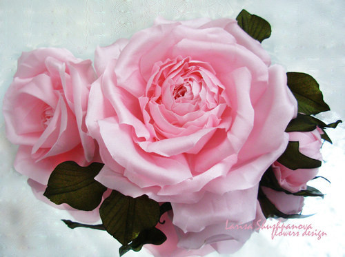 Фото для Брошь роза «Розовый жемчуг». Цветы из ткани