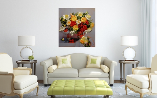 Фото для Картина лентами - Розы со сливками