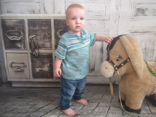 Фото для Футболочка Поло Меланж для малыша унисекс, хлопок, ручная вязка