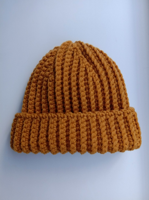 Фото для Зимняя шапка бини из полушерсти горчичного цвета