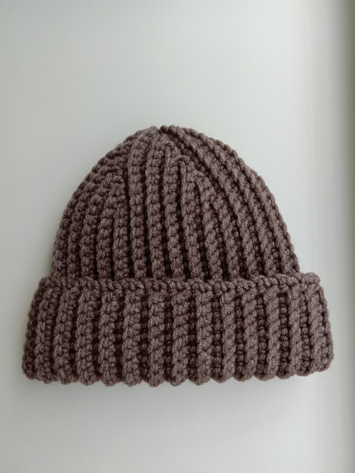 Фото для Зимняя шапка бини из полушерсти серо-коричневого цвета